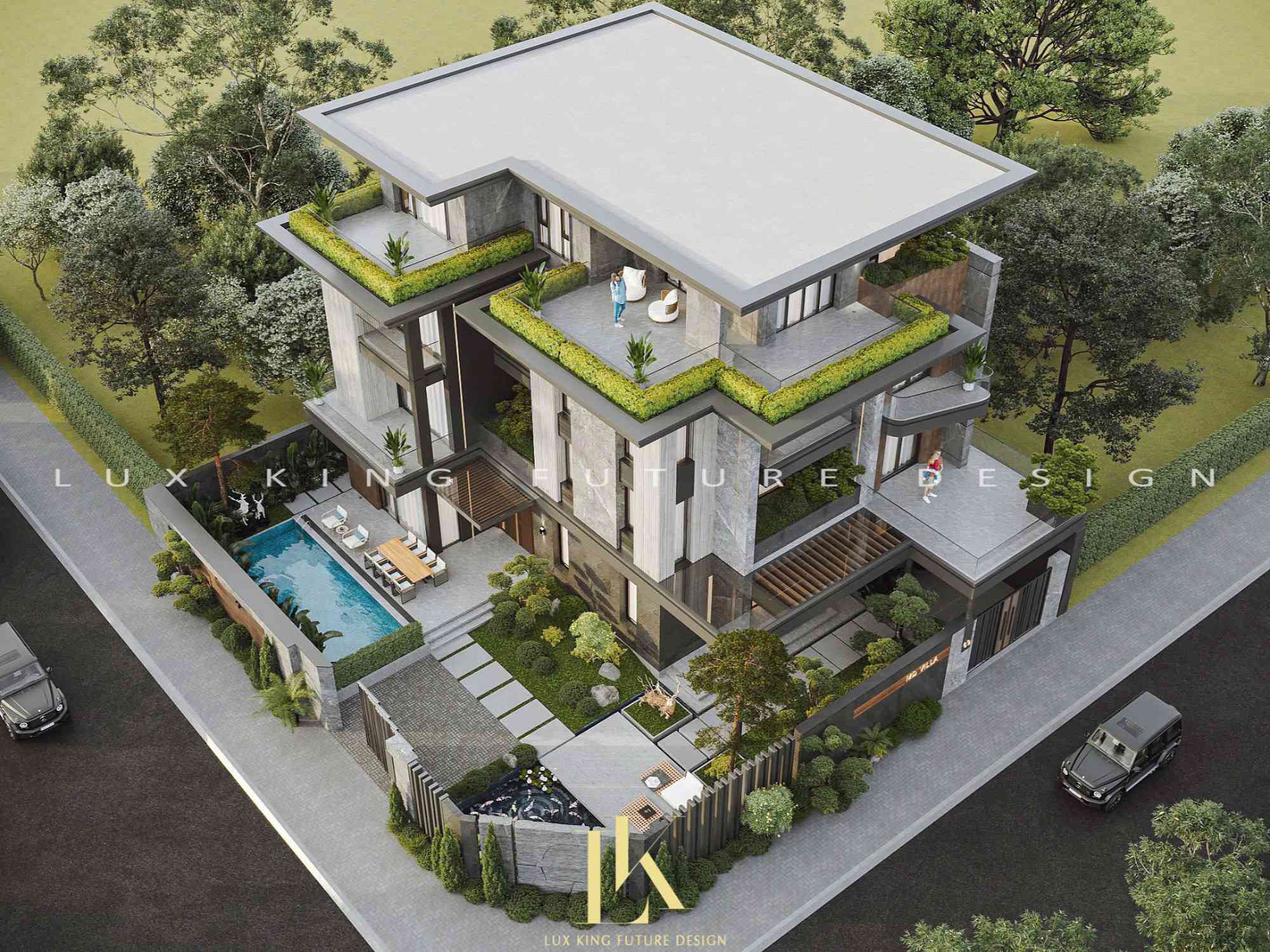 Bố trí hồ bơi và sảnh ăn uống trong biệt thự tiện nghi