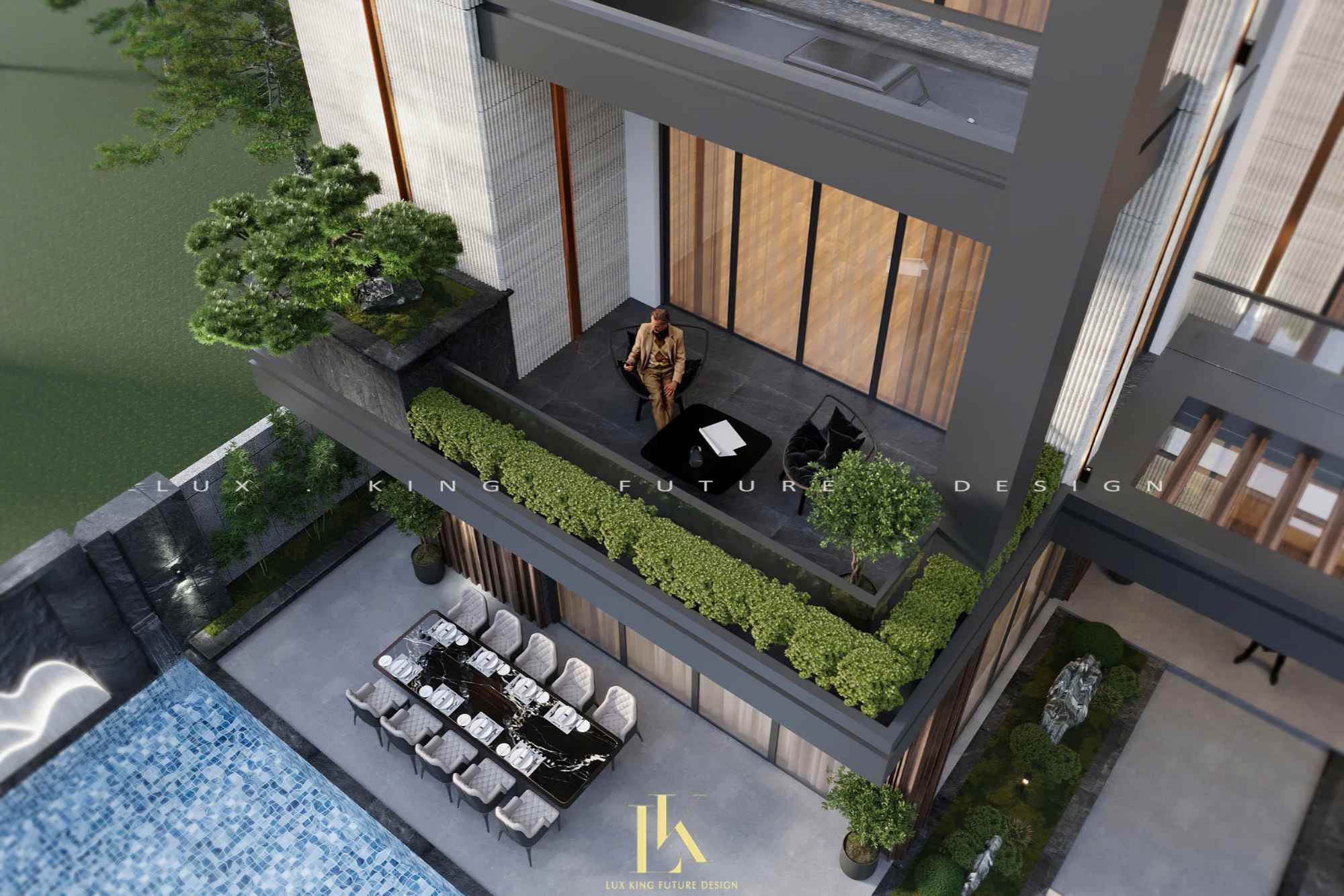 Bố trí khu vực ăn uống, thư giãn cạnh hồ bơi tiện nghi