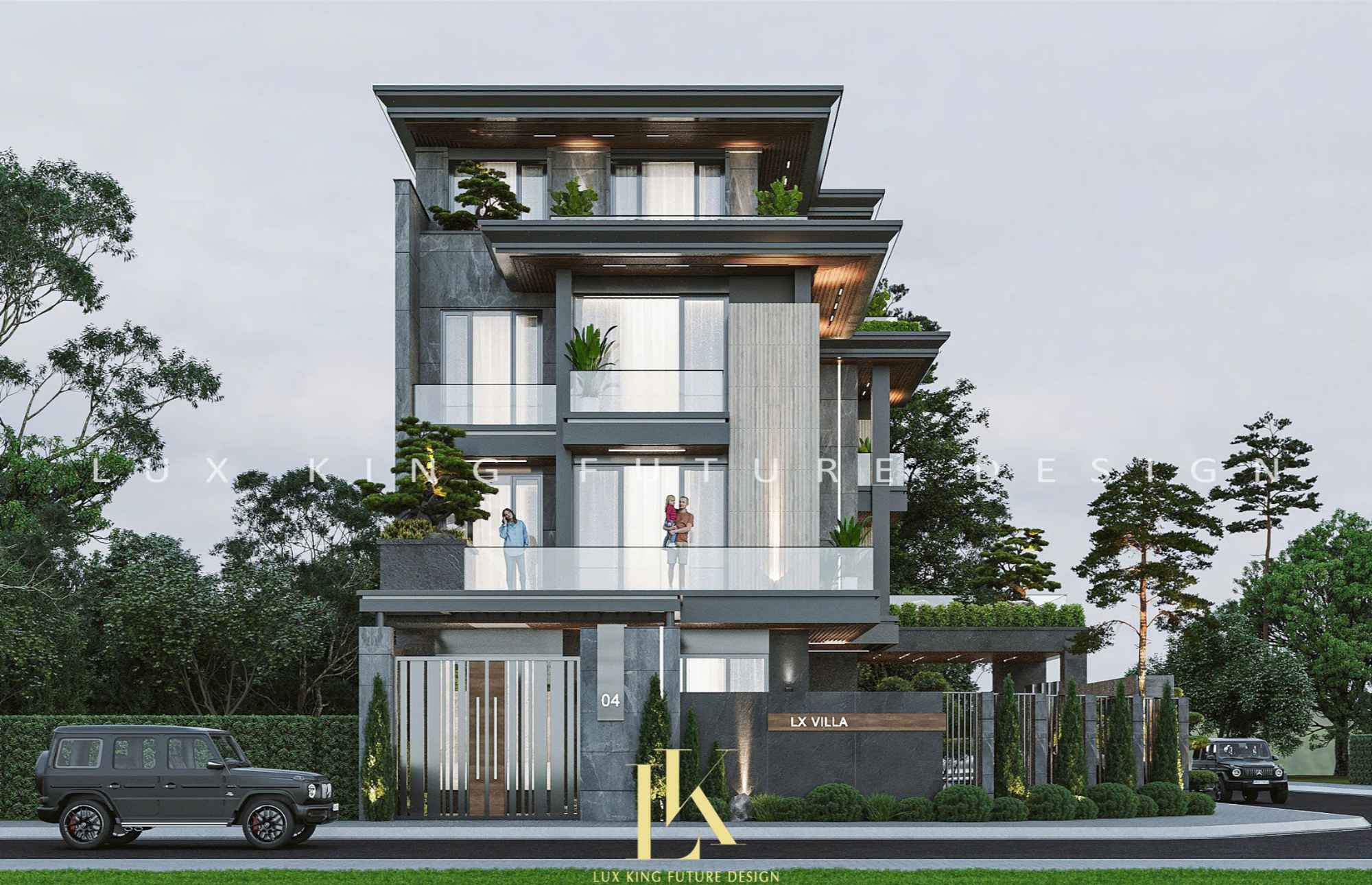 Cửa chính biệt thự sân vườn 4 tầng sử dụng vật liệu gỗ cao cấp