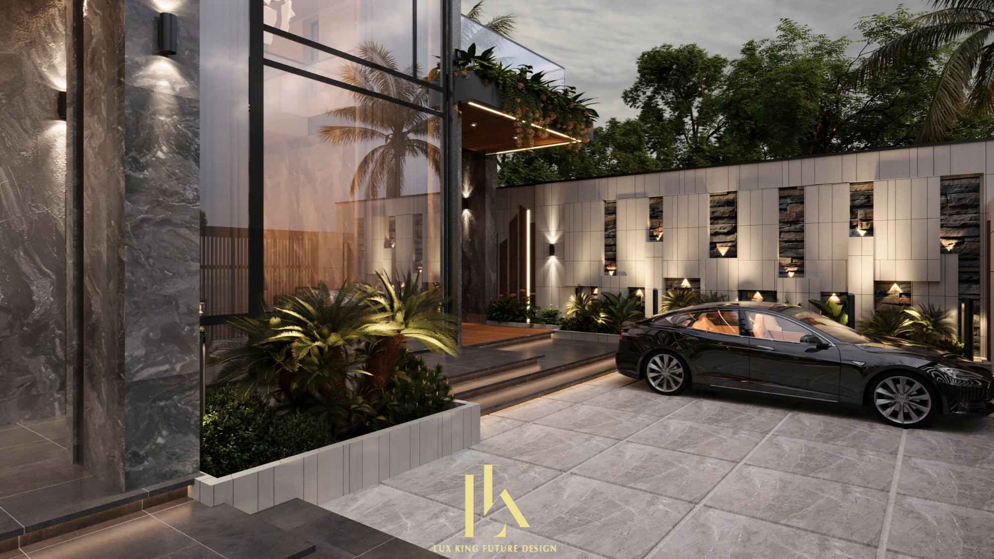 Ốp đá lối đi và mảng tường sang trọng