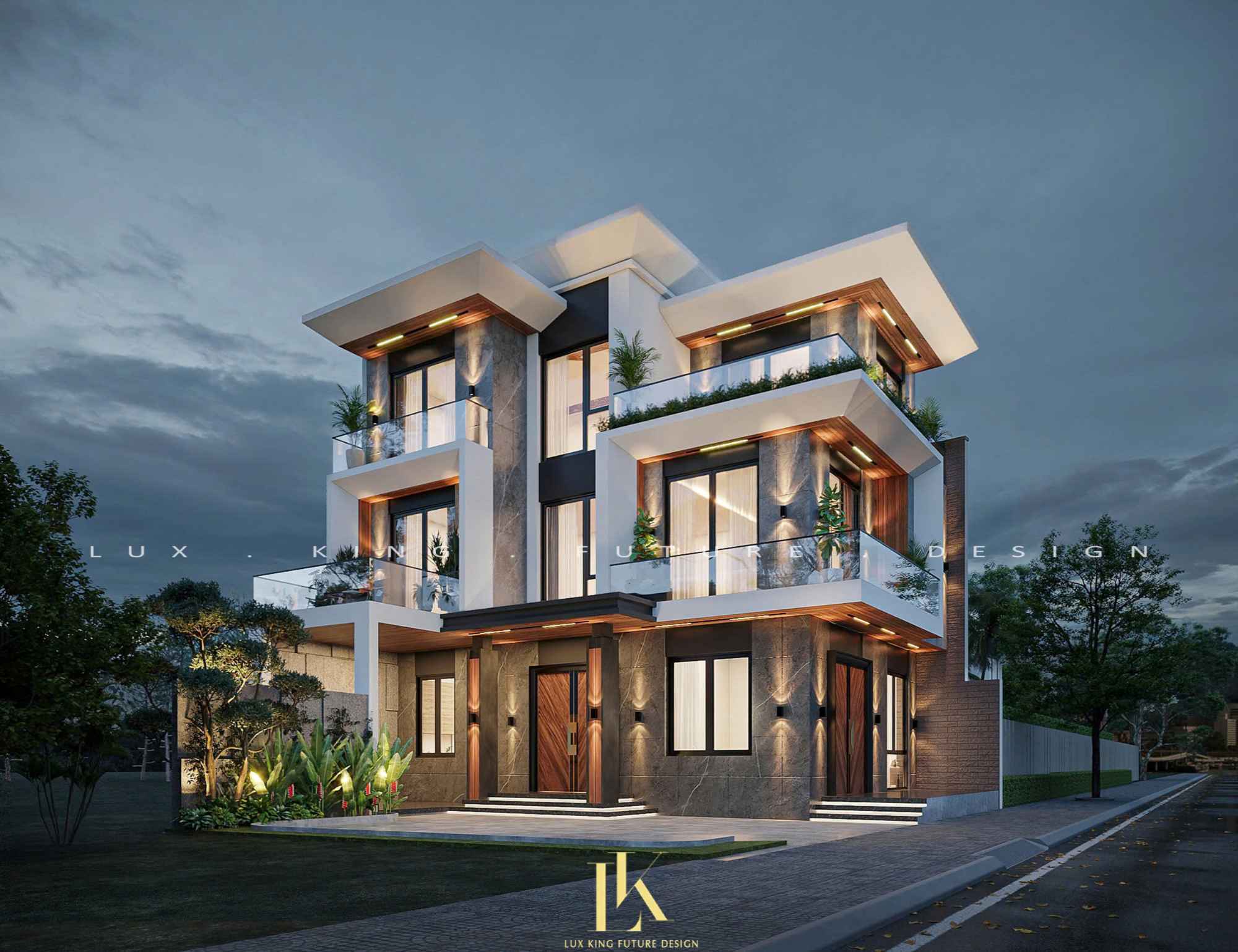 Sân vườn rộng rãi tạo điểm nhấn cho biệt thự biệt thự villa 3 tầng hiện đại