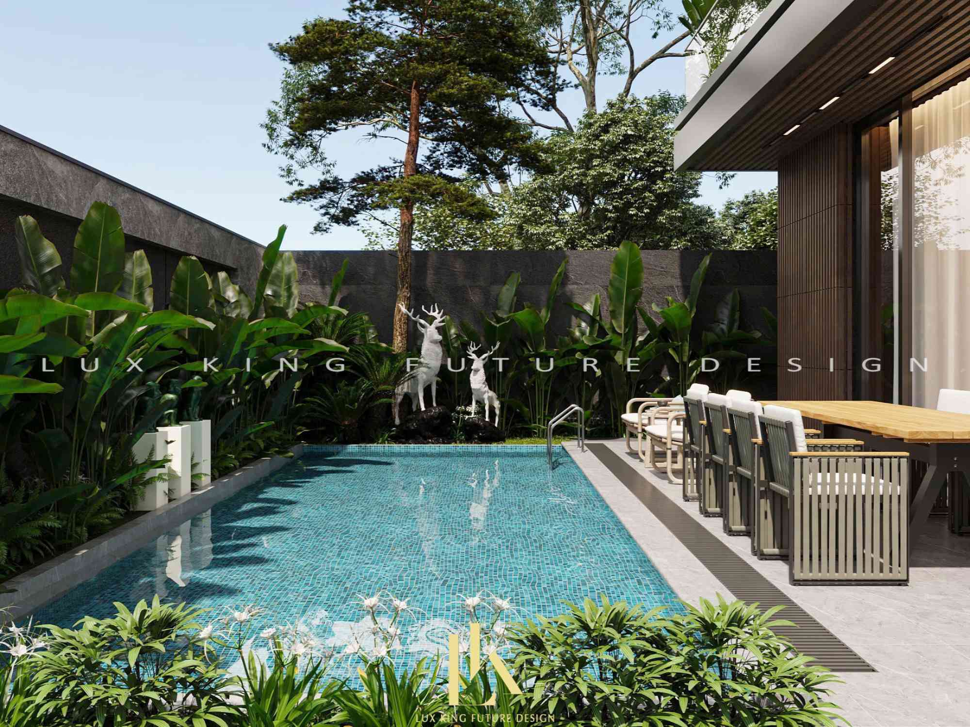 Sân vườn thoáng mát, kết hợp hồ bơi thư giãn