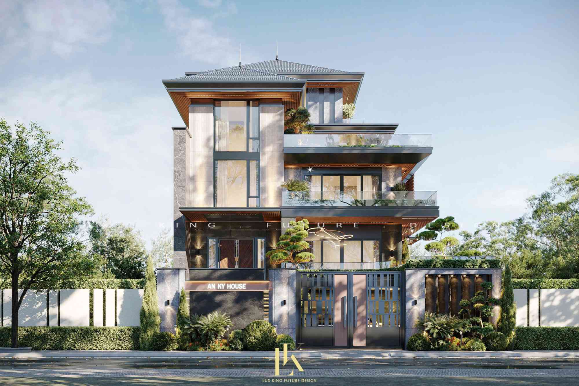 Thiết kế biệt thự 1 trệt 3 tầng hiện đại mái nhật tại Hà Nội BT01