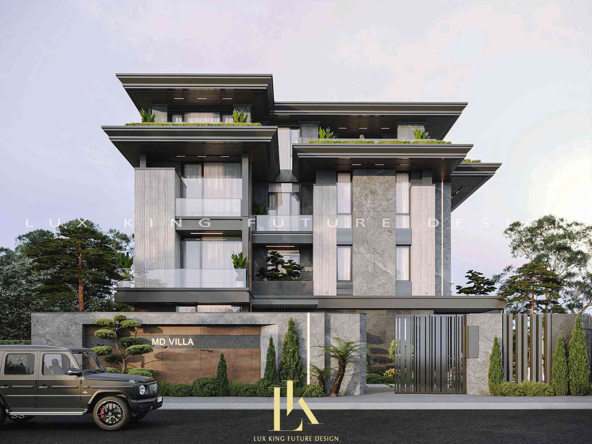 Thiết kế kiến trúc cổng, hàng rào biệt thự villa 3 tầng 1 tum