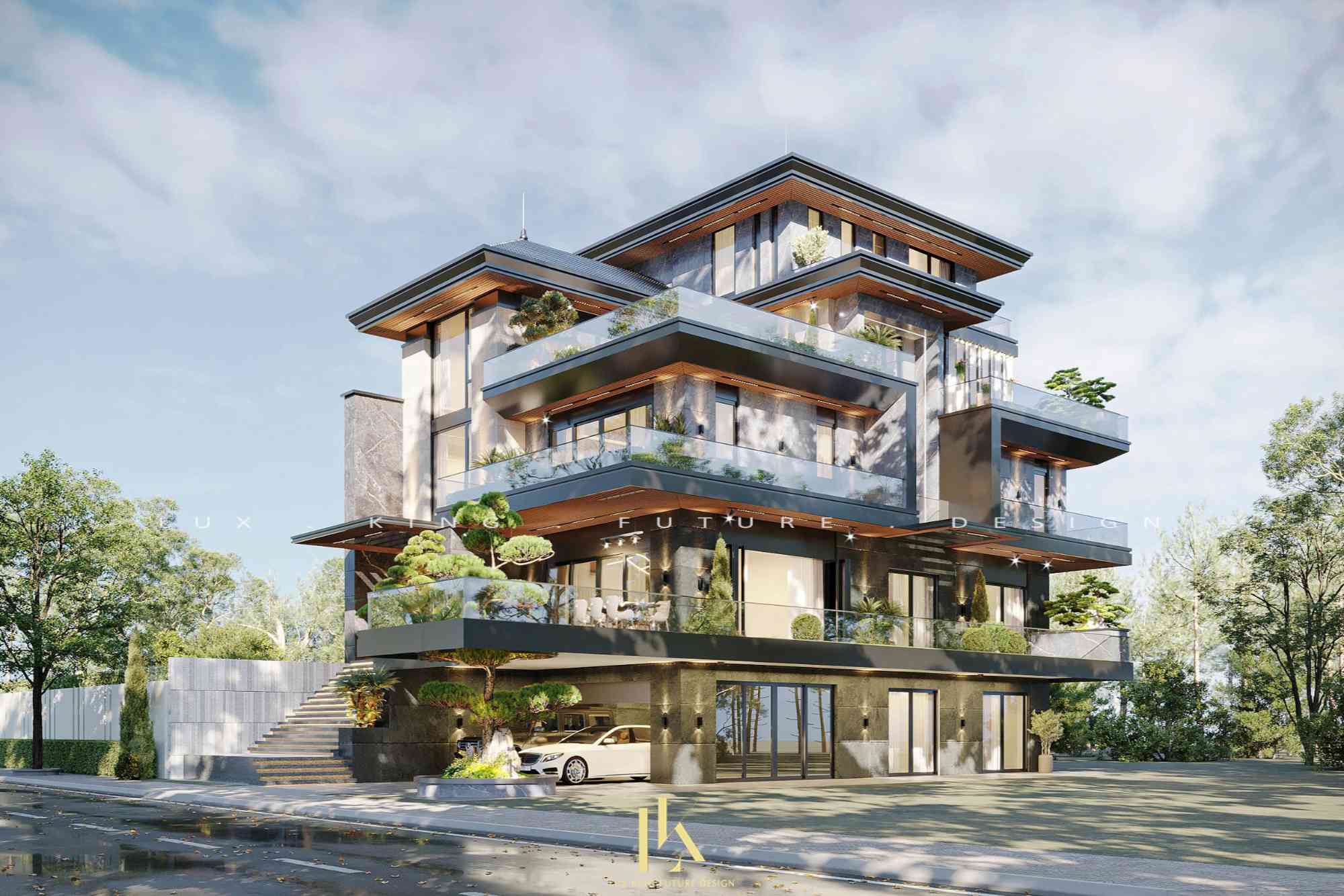 Thiết kế mái Nhật sang trọng cho biệt thự 1 trệt 3 tầng hiện đại