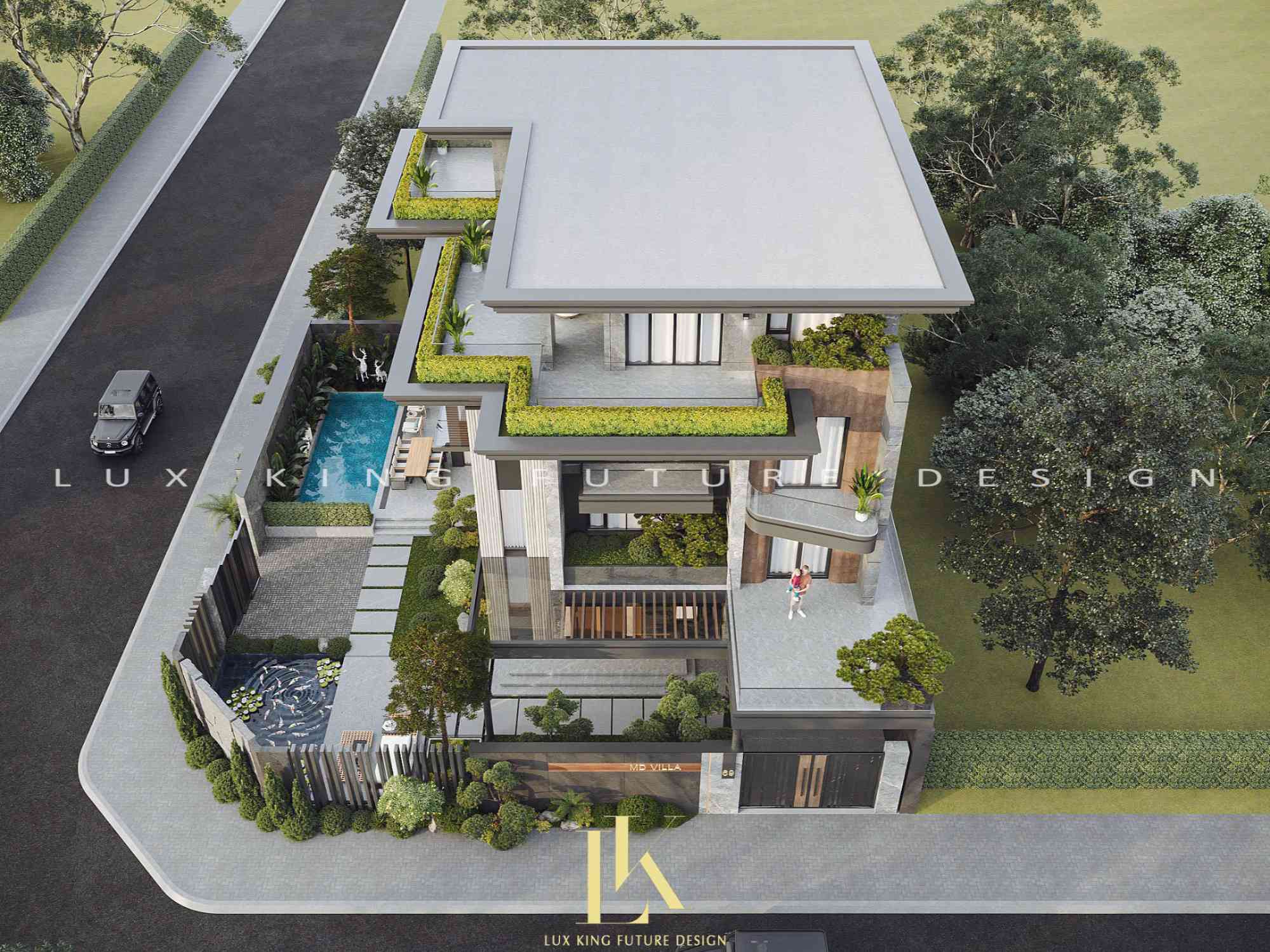 Thiết kế nội thất tầng 3 và tầng tum cho biệt thự villa 3 tầng