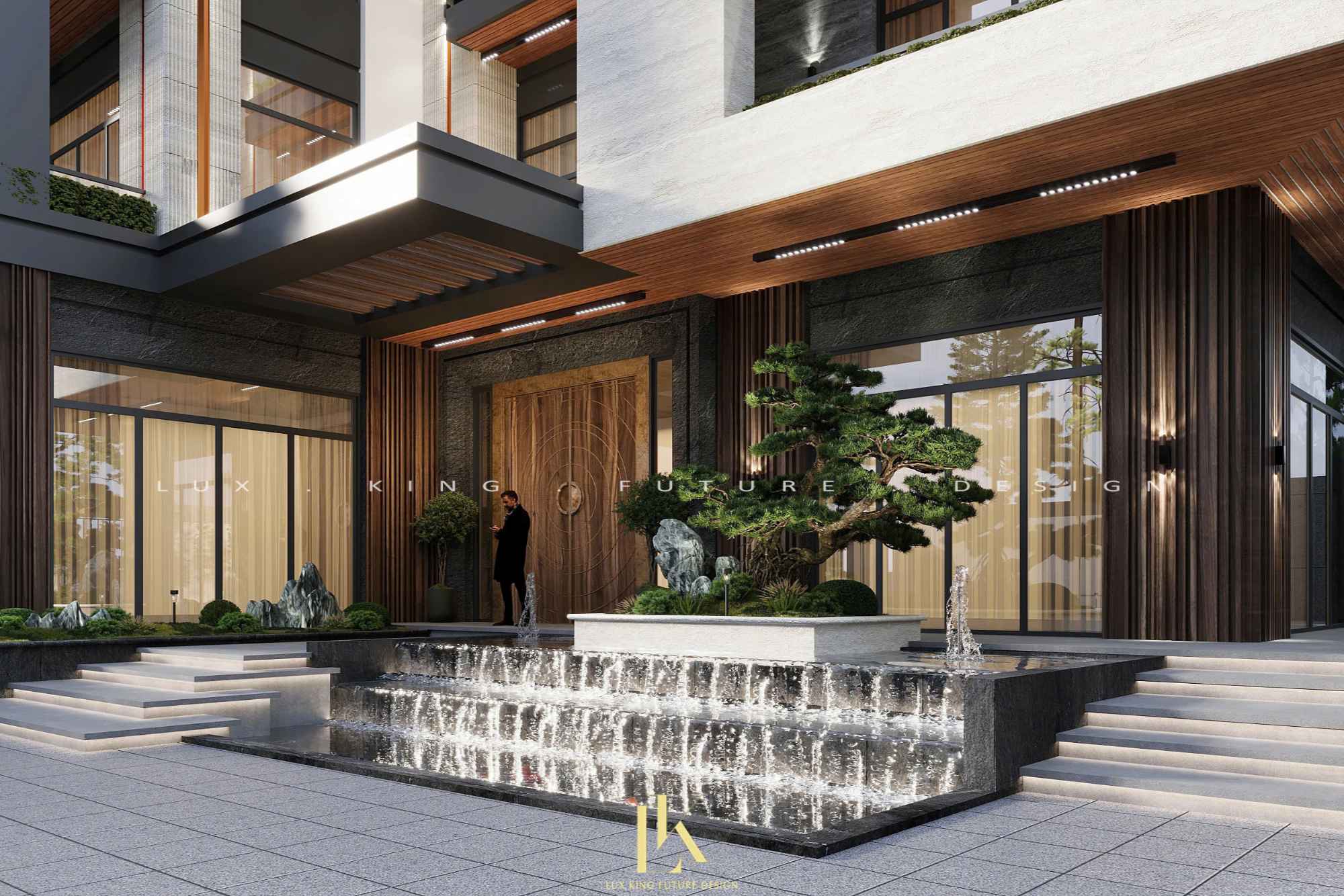 Tiểu cảnh thác nước đẹp say đắm cùng cây bonsai cao cấp