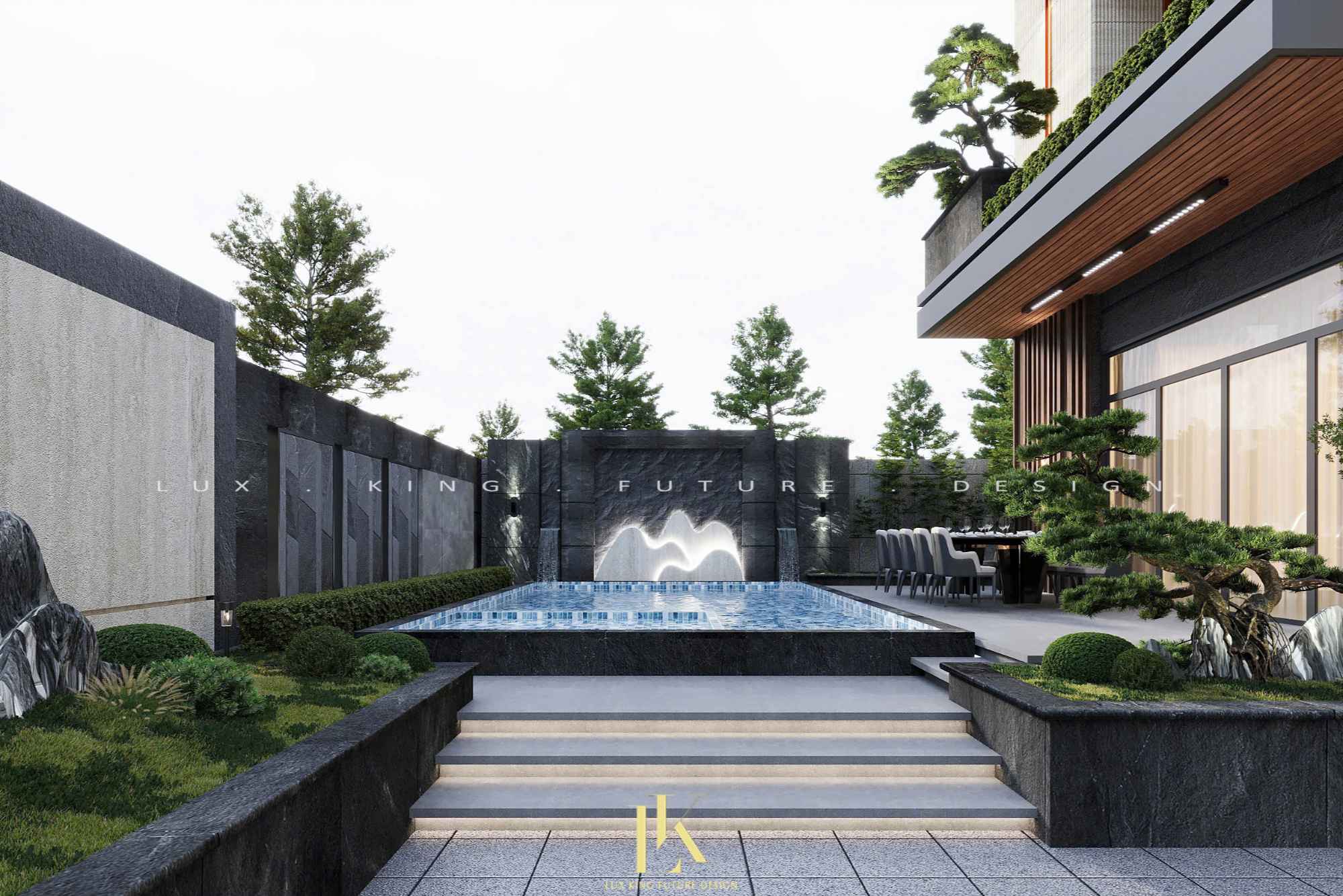 Tổng quan hồ bơi, sân vườn của ngôi biệt thự đẳng cấp