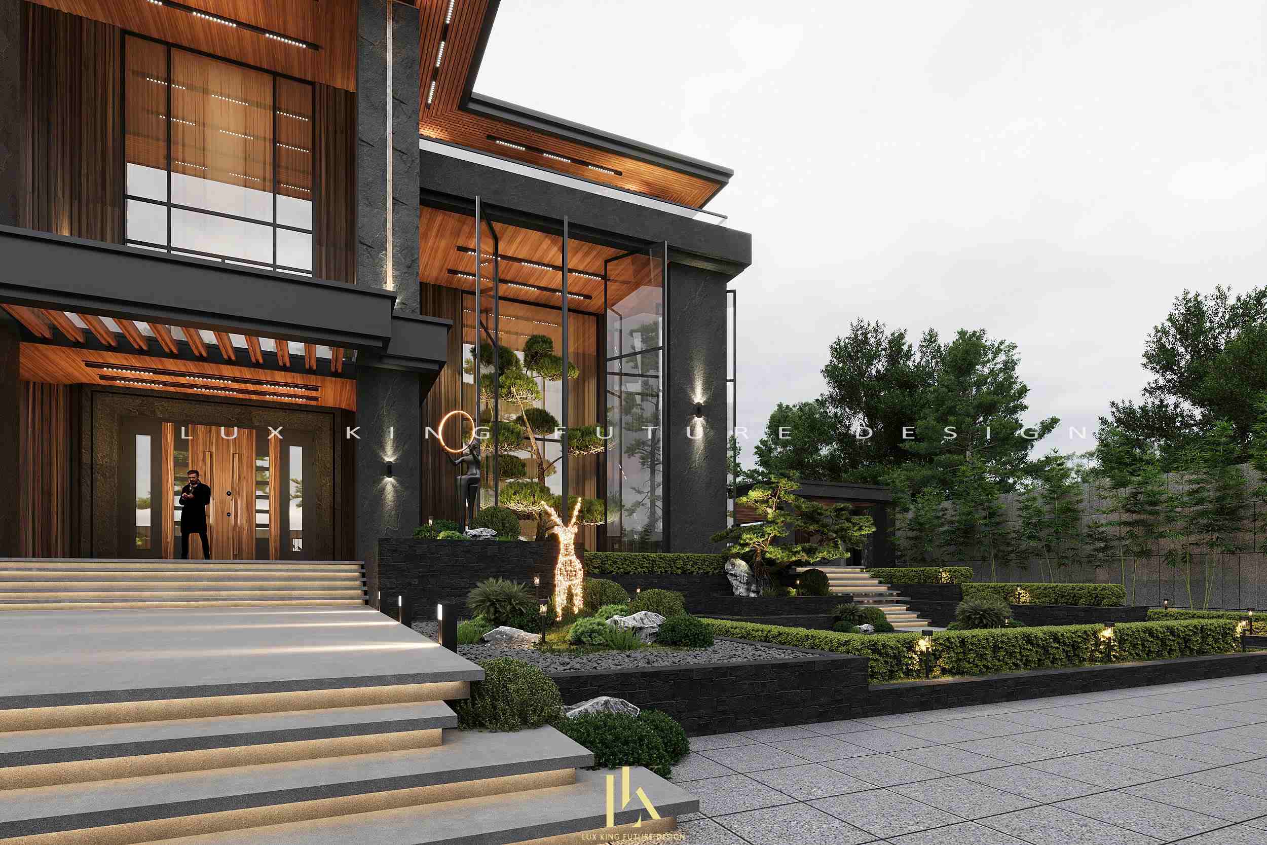 Bậc tam cấp dẫn lên sảnh chính được thiết kế cao