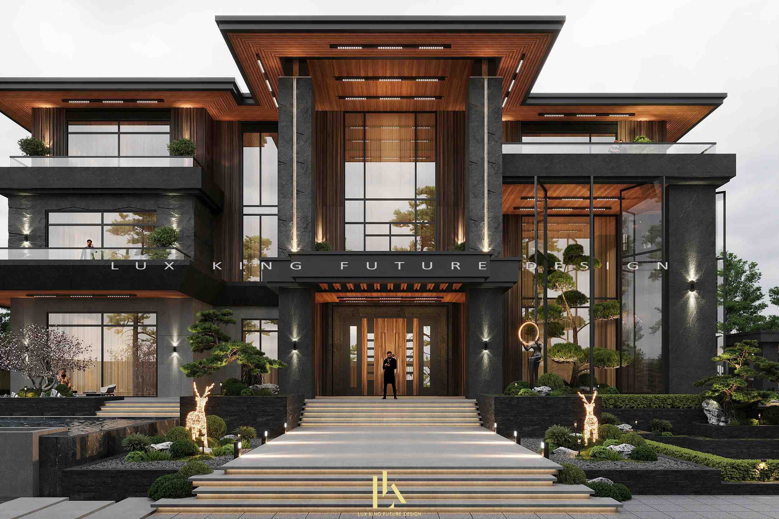 Biệt thự villa nghỉ dưỡng 3 tầng nổi bật với bố cục đối xứng hoàn hảo