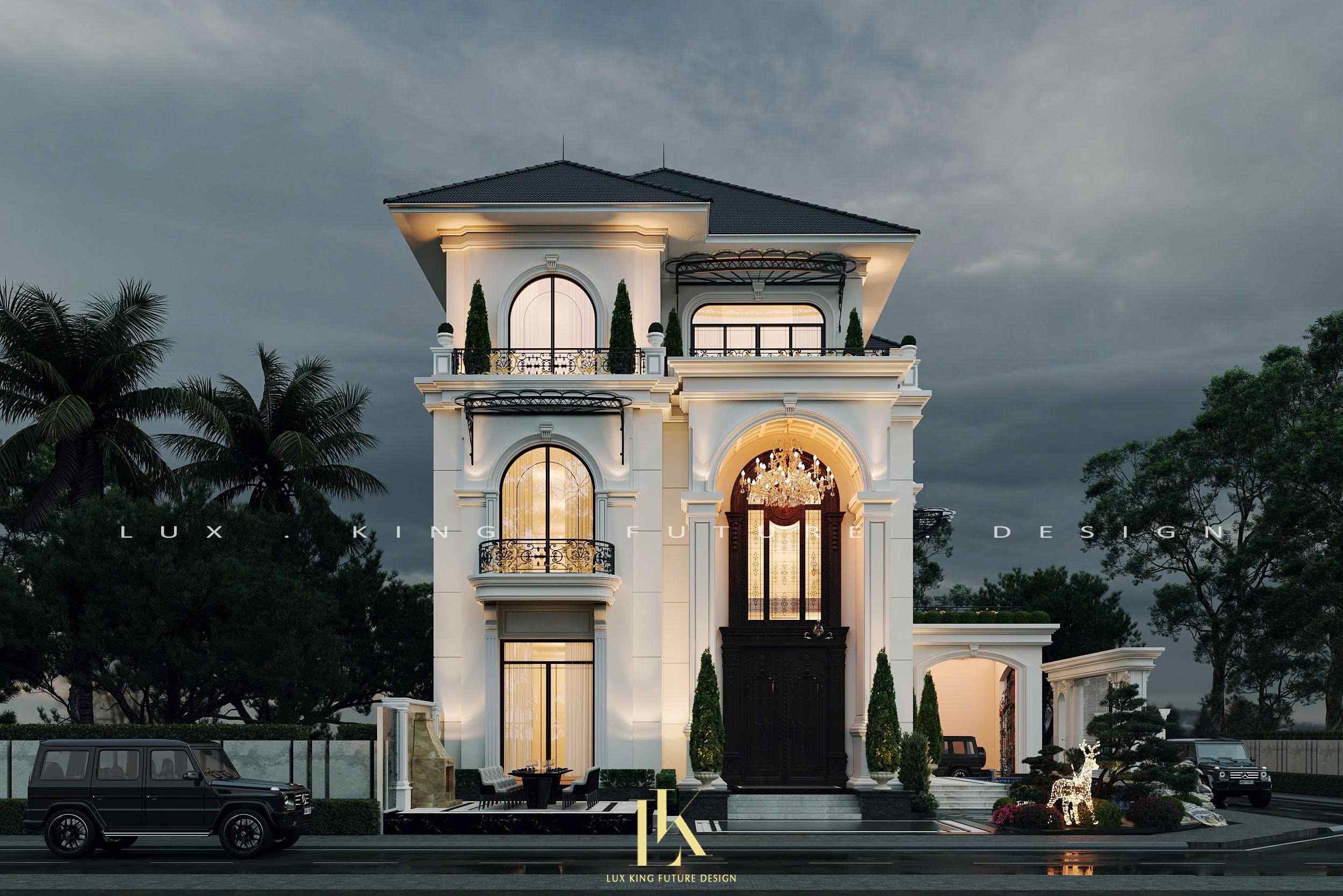 Bố trí công năng biệt thự Tân cổ điển 3 tầng mái Nhật tiện nghi