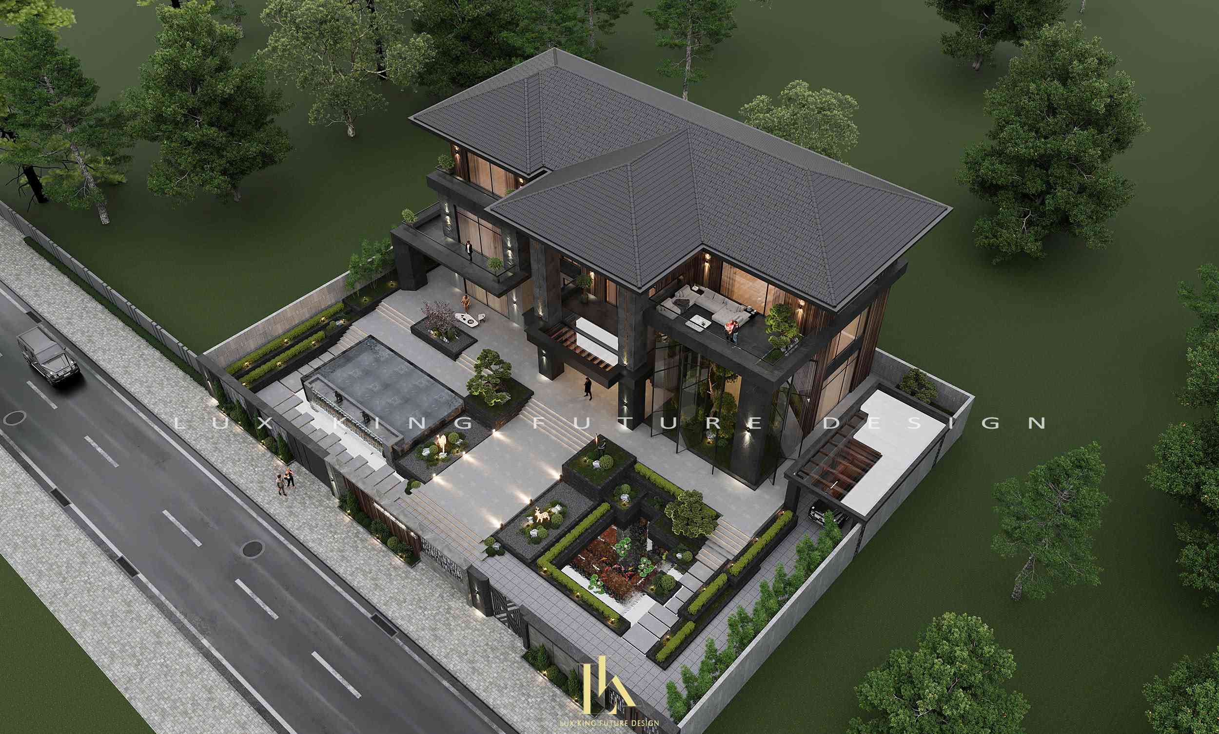 Hệ mái Nhật mang lại vẻ mềm mại cho biệt thự villa nghỉ dưỡng 3 tầng