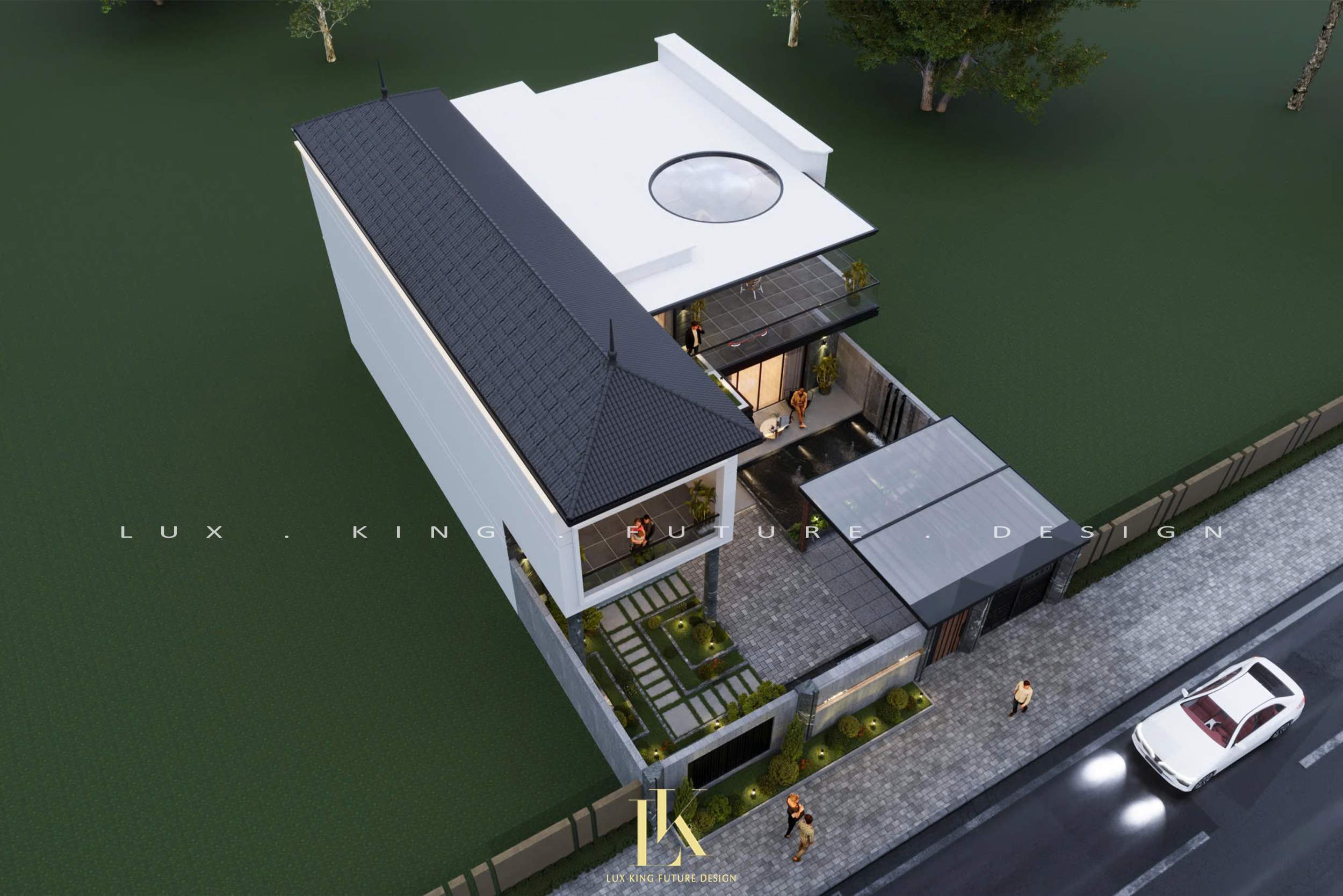 Hệ mái Nhật với độ dốc vừa phải tạo vẻ đẹp nhẹ nhàng