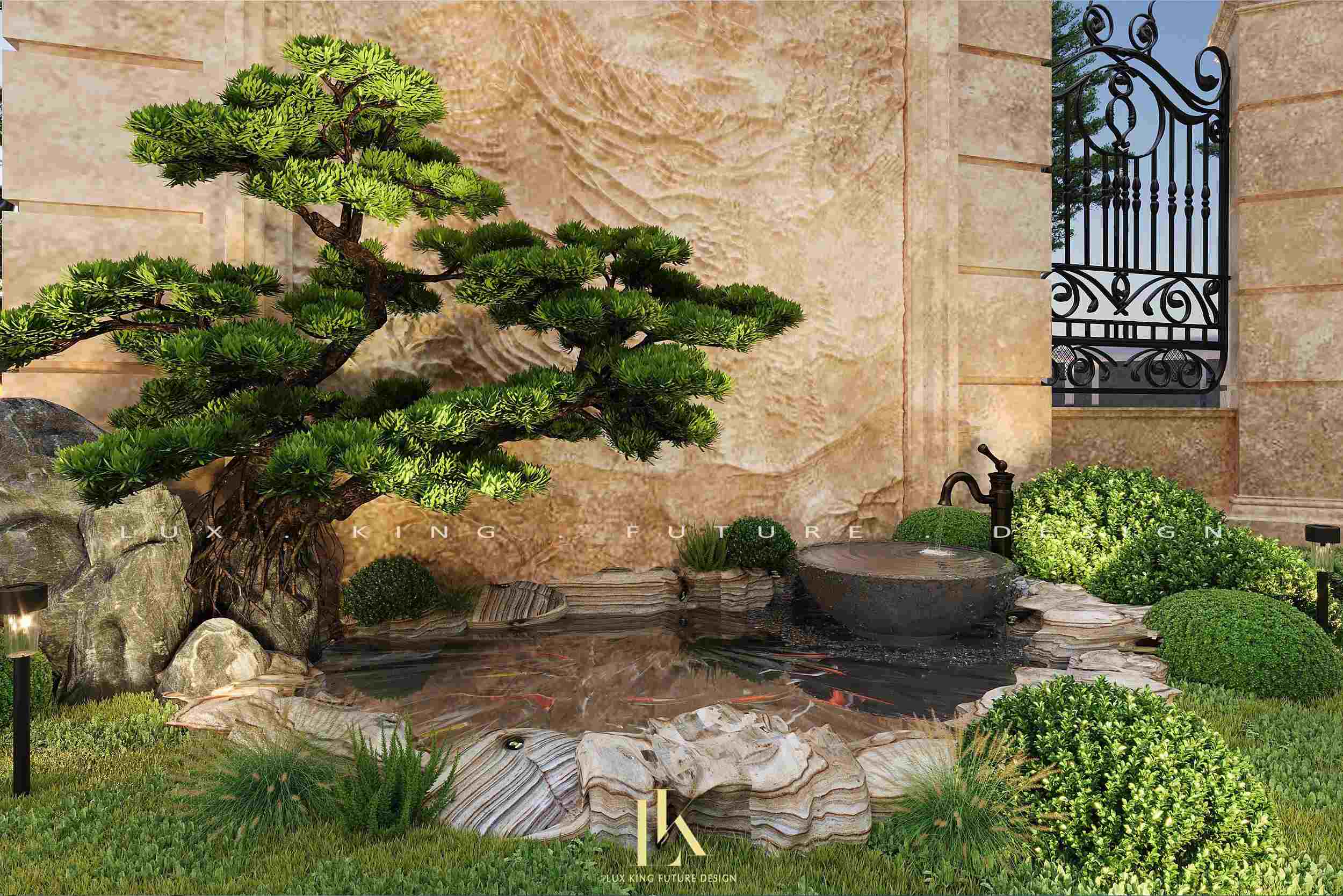 Khuôn viên sân vườn lấy cảm hứng từ triết lý sống hòa hợp thiên nhiên