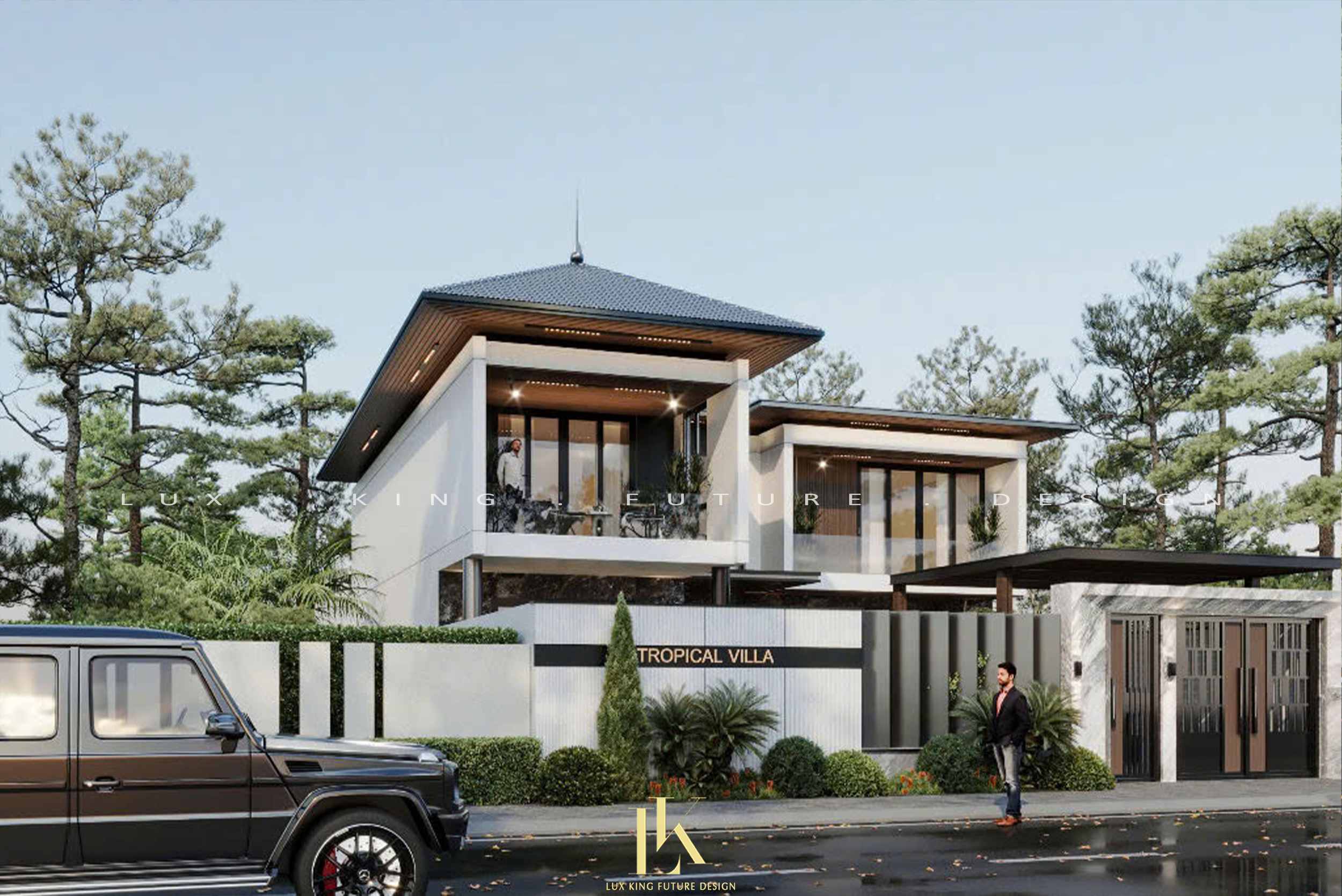 Sử dụng hệ cửa kính lớn giúp nhà hiện đại 2 tầng mái Nhật luôn thoáng mát