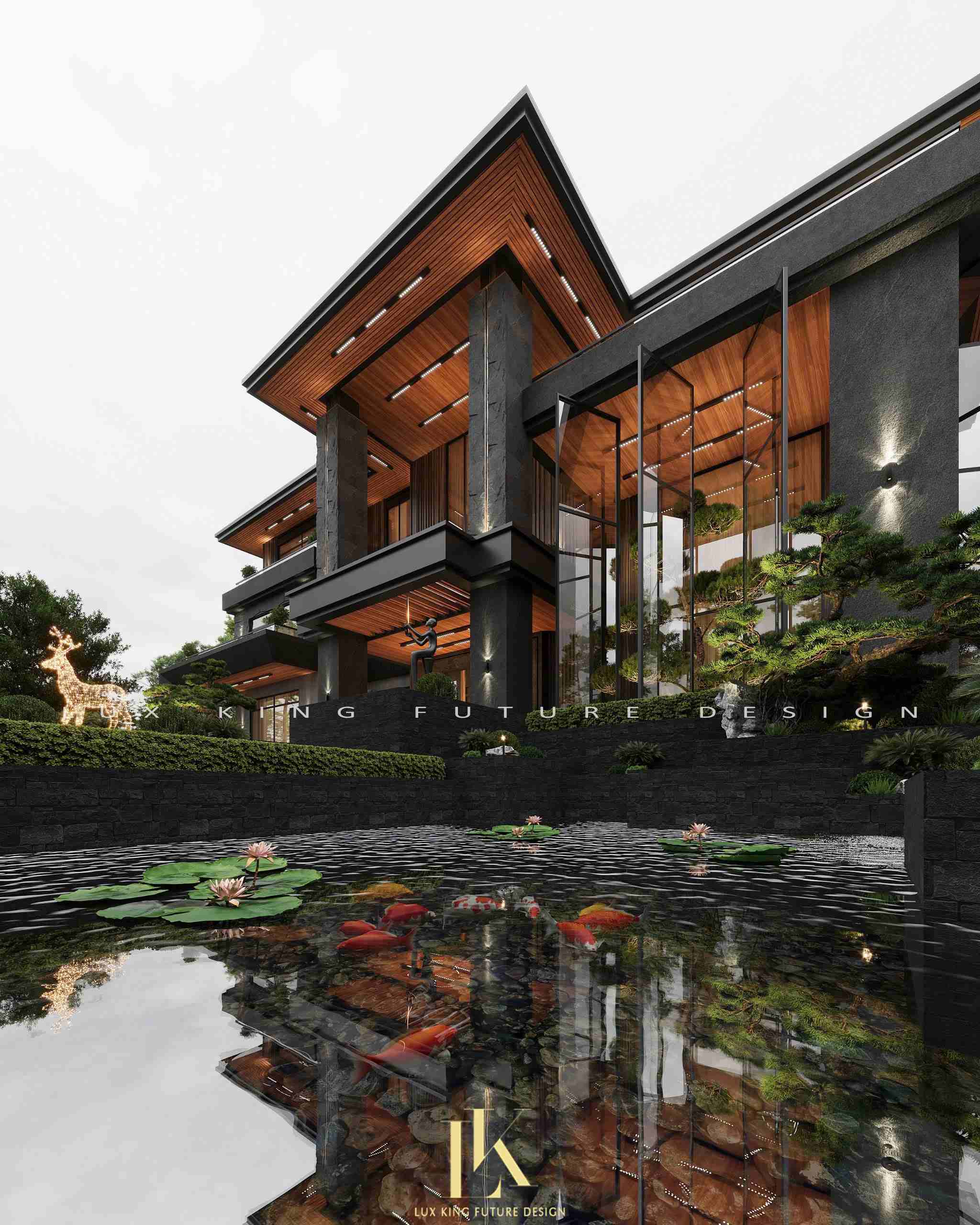 Tiểu cảnh hồ cá Koi tăng sự sang trọng, thư giãn cho villa nghỉ dưỡng