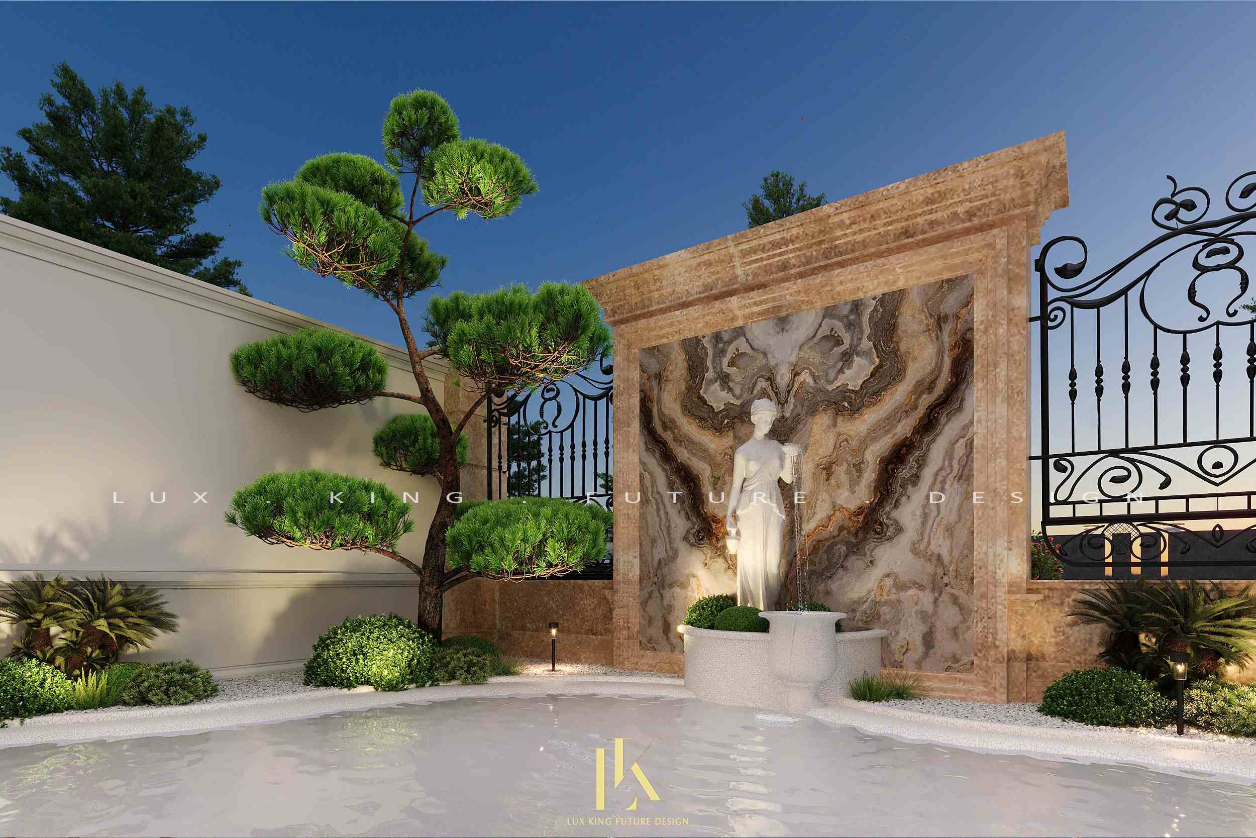 Tiểu cảnh nước kết hợp cây xanh tăng tính thẩm mỹ cho biệt thự