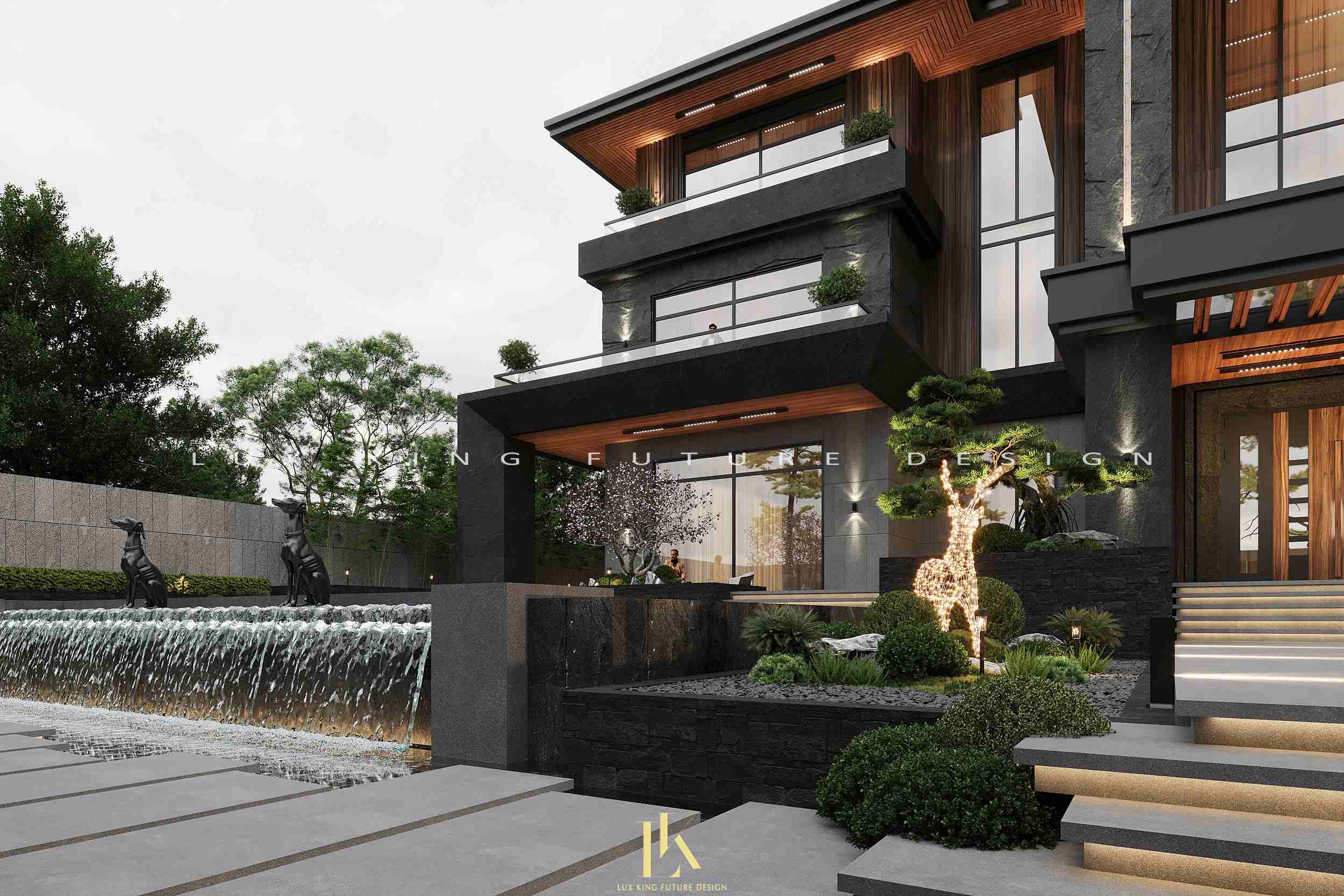 Tiểu cảnh nước sang trọng tạo ấn tượng cho biệt thự villa